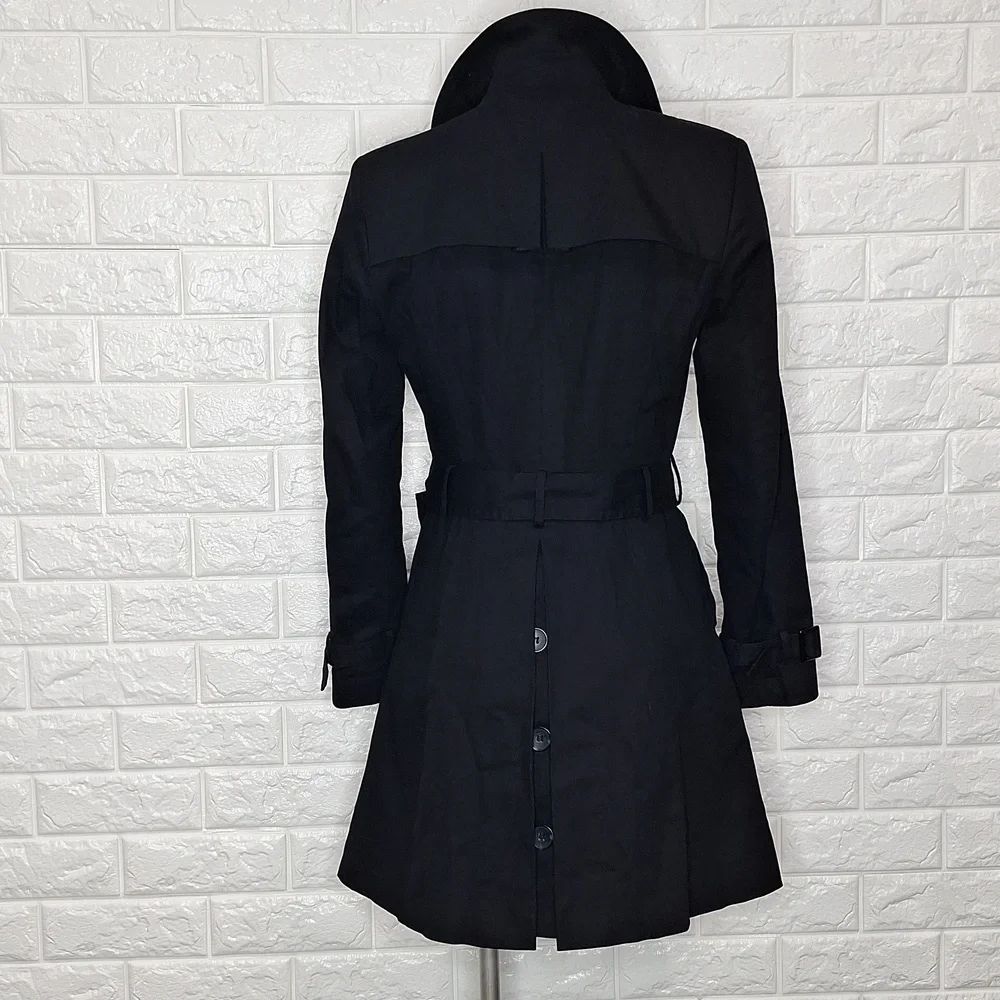 ASOS Black Double Breasted Trench Coat with Matching Belt and Button Back Detail - Picture 5 of 12